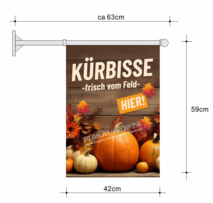 Stockfahne mit Werbung für Kürbisse frisch vom Feld
