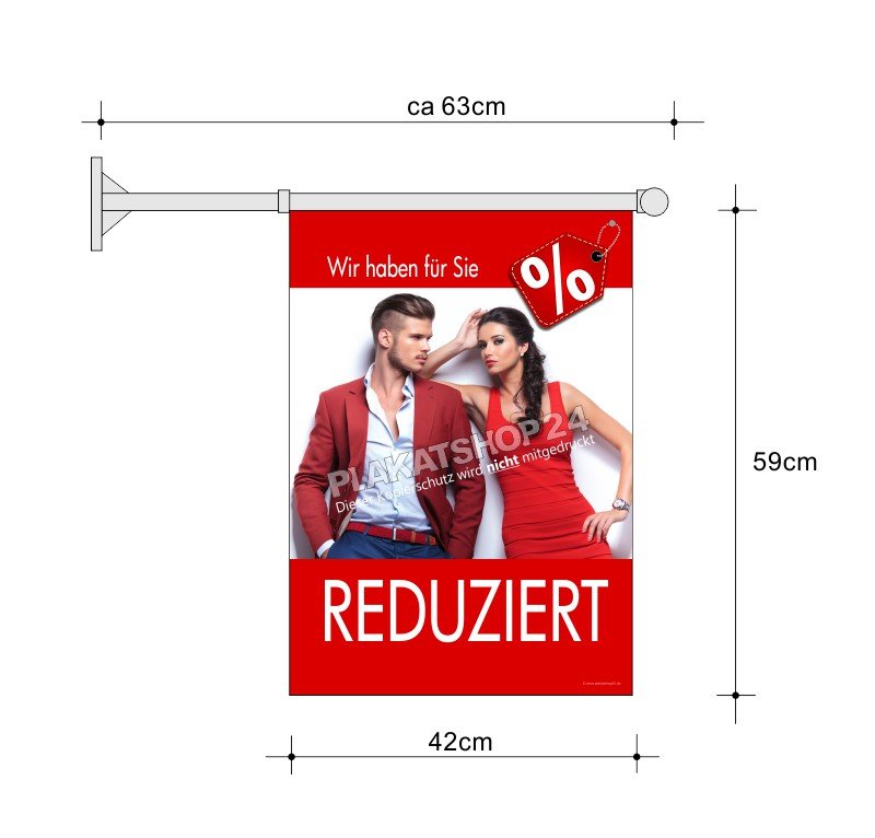 Stockfahne-_Mode Fahne für Modehaus Wir haben reduziert