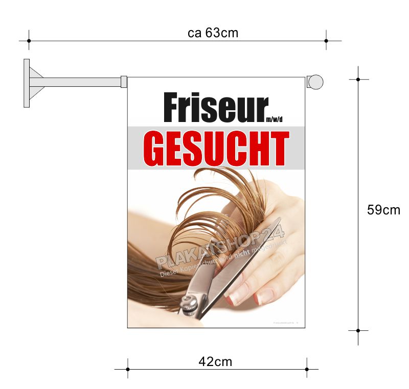 Stockfahne für Friseursalon - Friseur gesucht Stockfahne für Friseursalon - Friseur gesucht