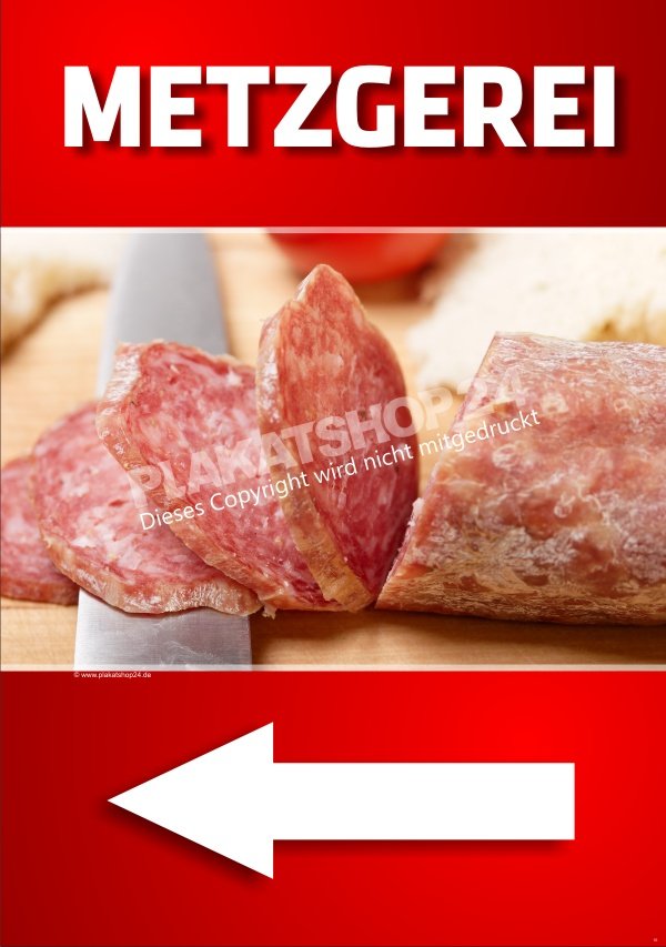 Metzgereiplakat als Hinweisschild für Metzgerei-Fleischerei