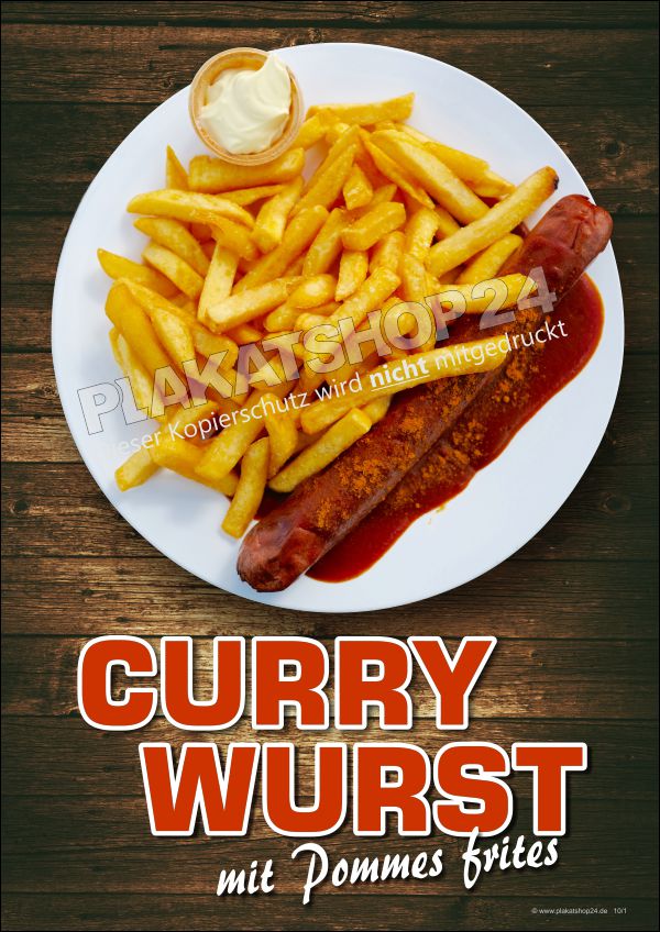 plakat-currywurst-mit-pommes Werbeplakat für Currywurst Pommes