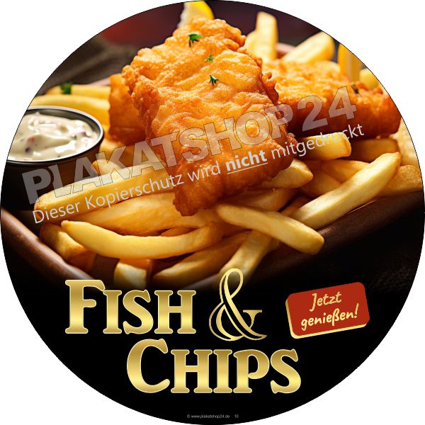 Runder Fish & Chips Aufkleber – Wetterfeste Klebefolie für Schaufenster & Gastro