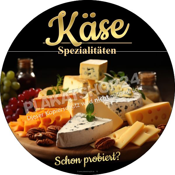 Schaufensterfolie mit Werbung für Käse-Spezialitäten