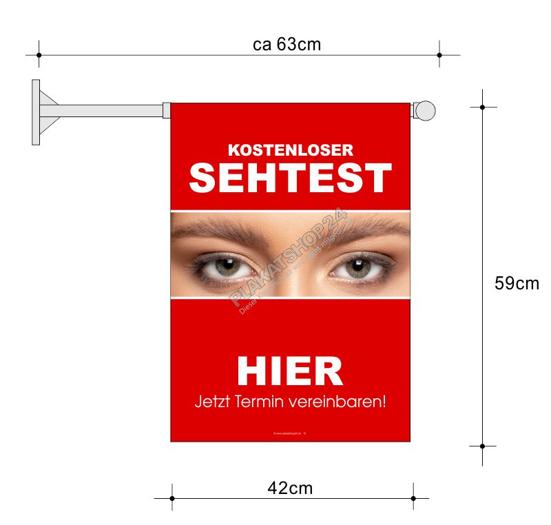 Stockfahne mit Werbung für kostenlosen Sehtest