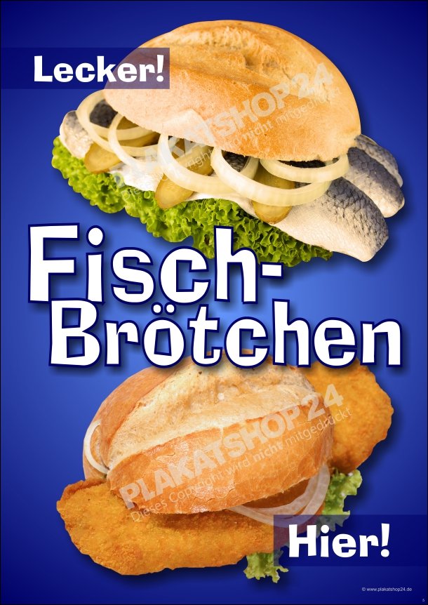 Plakat Fischbrötchen mit Foto Matjesbrötchen und Backfischbrötchen