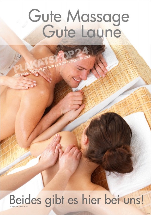 Imageposter für Massagepraxis mit Foto Mann und Frau bei der Massage