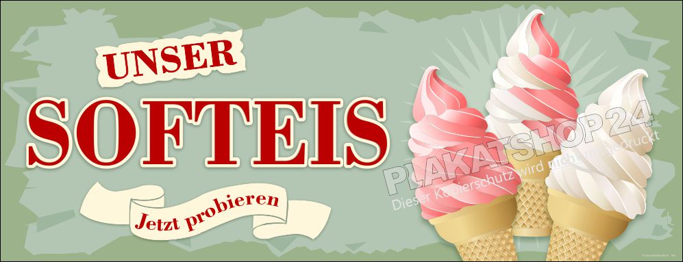Werbebanner für Erdbeer-Vanille-Softeis