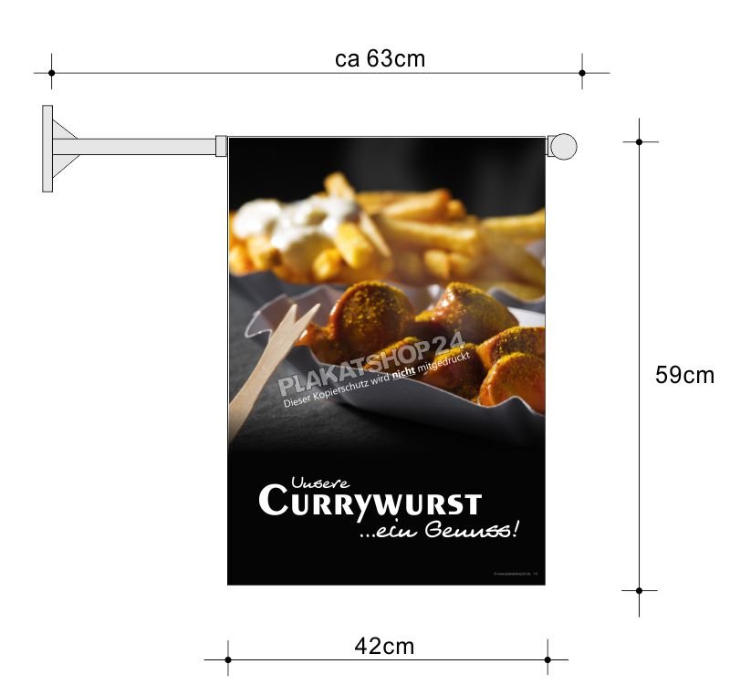 Werbefahne Currywurst Pommes wetterfest