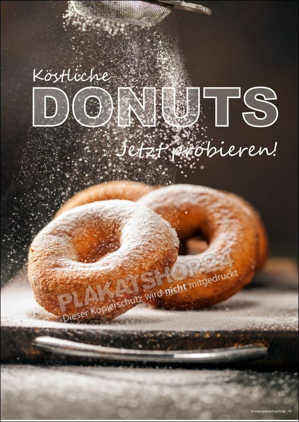 aufkleber-donut-puderzucker Werbeplakat Donuts Deko / Gehsteigaufsteller