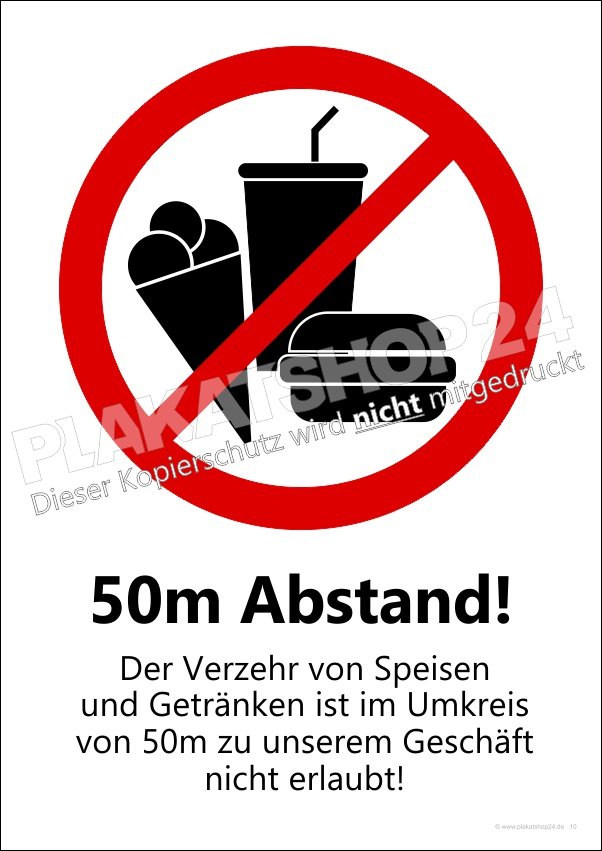 Coronaplakat Speise und Getränke 50 m Abstand