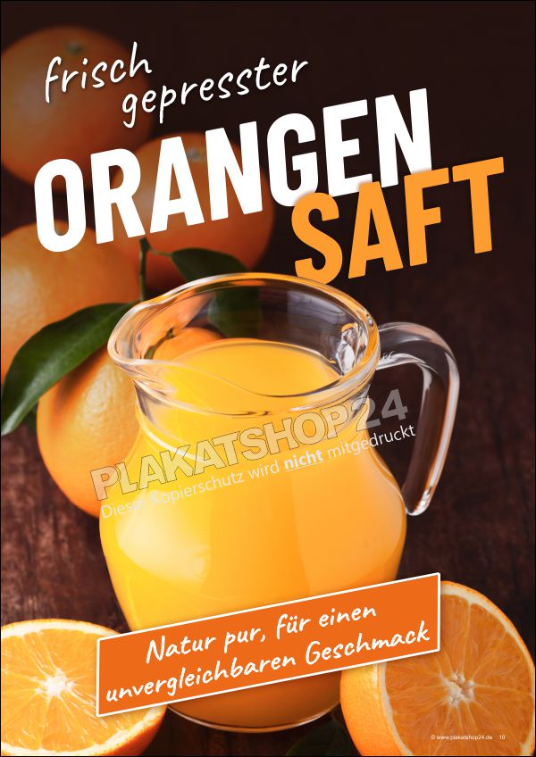 Plakat mit Werbung für frisch gepresster Orangensaft