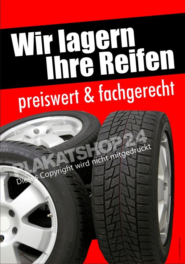 Schild Wir lagern Ihre Reifen als Werbung für Reifenservice