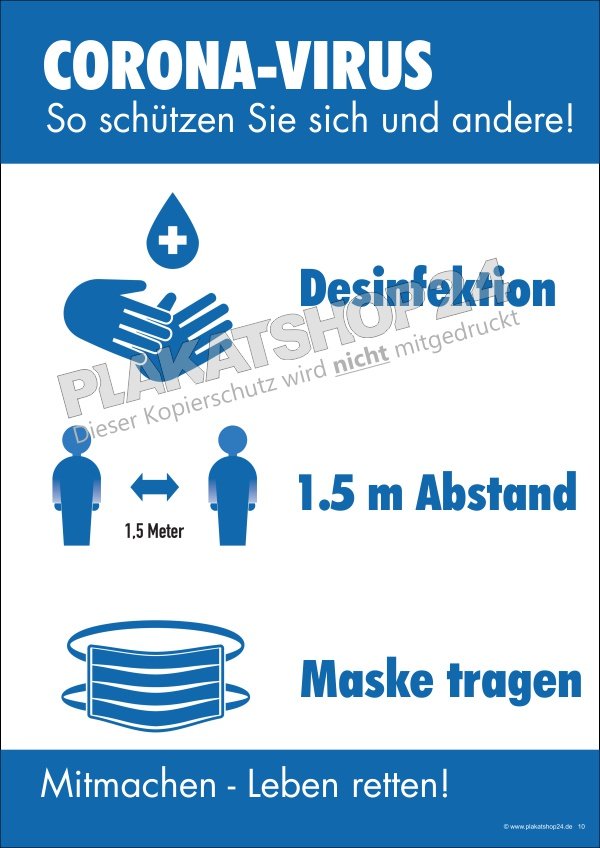 Plakat Schutzmaßnahmen Coronavirus