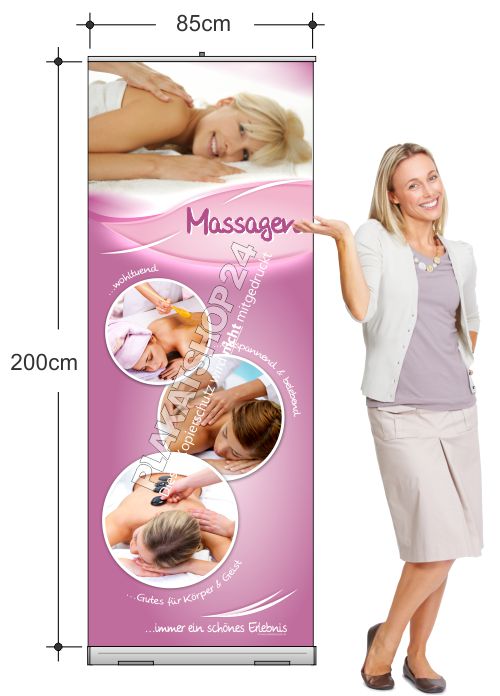Mobiler Raumteiler mit Massgemotiv für Massagepraxis