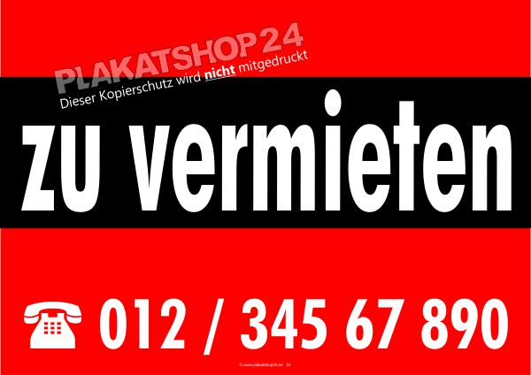 Plakat im Querformat Zu vermieten, mit Eindruck Ihrer Telefon-Nummer Plakat im Querformat Zu vermieten, mit Eindruck Ihrer Telefon-Nummer