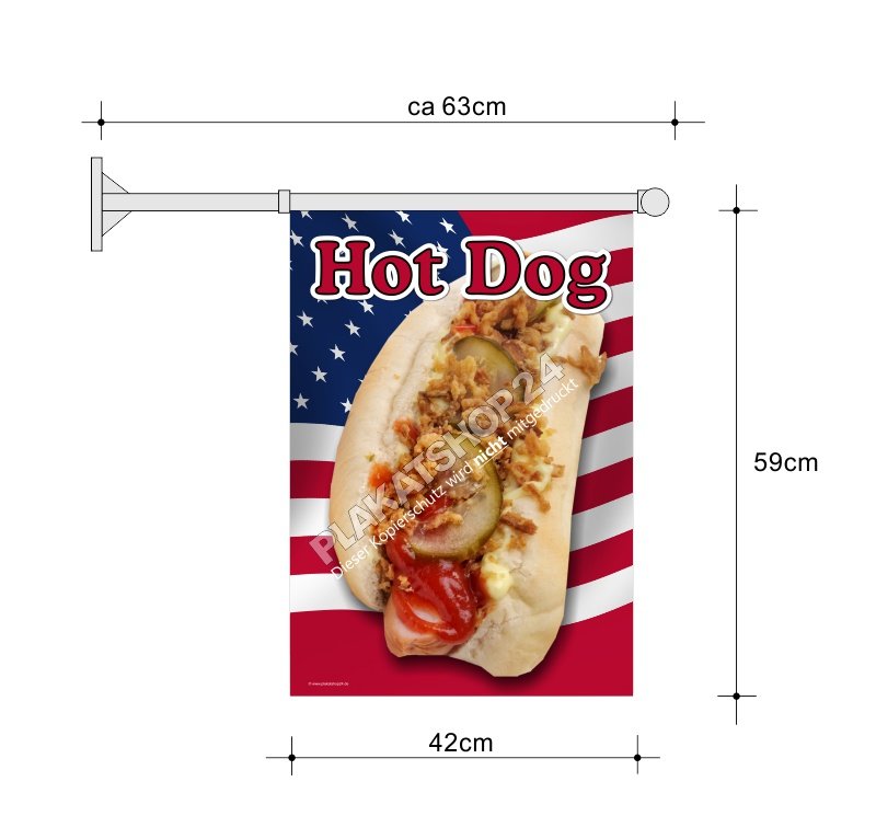 Hot-Dog-Fahne Hot Dog Fahne beidseitig bedruckt