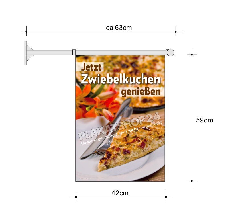 Fahne_A2_Zwiebelkuchen Zwiebelkuchen-Fahne A2 für Reklame frischer Zwiebelkuchen