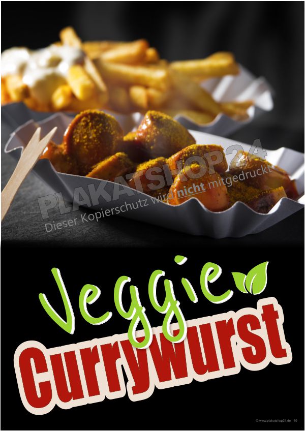 plakat-veggie-currywurst Veggie-Wurst Werbebanner – Hochwertiger Digitaldruck auf Klebefolie oder PVC-Plane