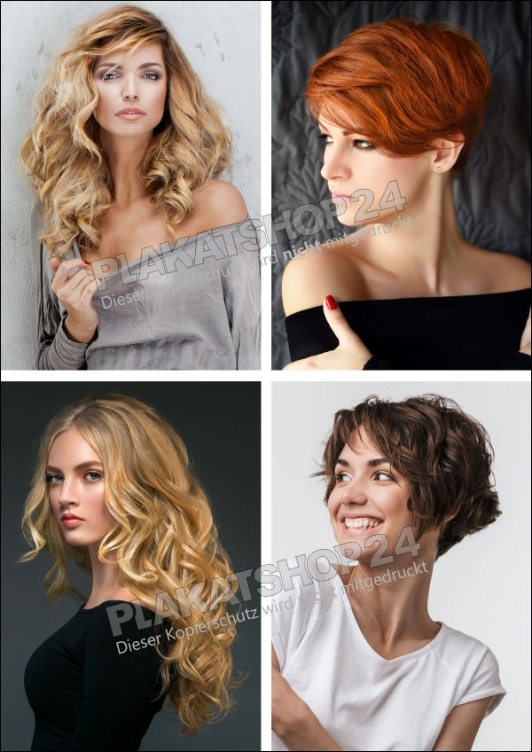 Friseurposter mit Fotos von Damenfrisuren