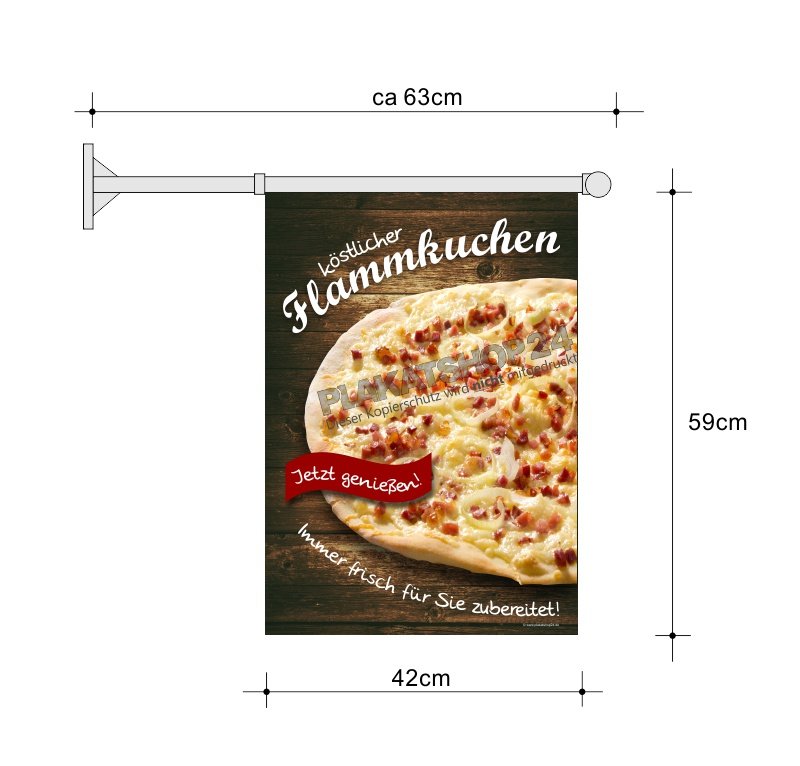 Fahne_mit_Bild_Flammkuchen Fahne mit Flammkuchen-Werbung
