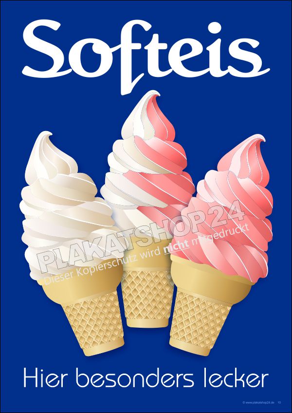Softeis-Plakat mit Bild Vanille- und Erdbeersofteis