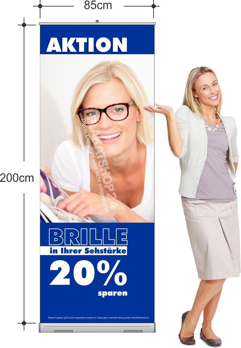 Rollup-Banner für Komplettbrillen-Rabatt-Aktion beim Augenoptiker