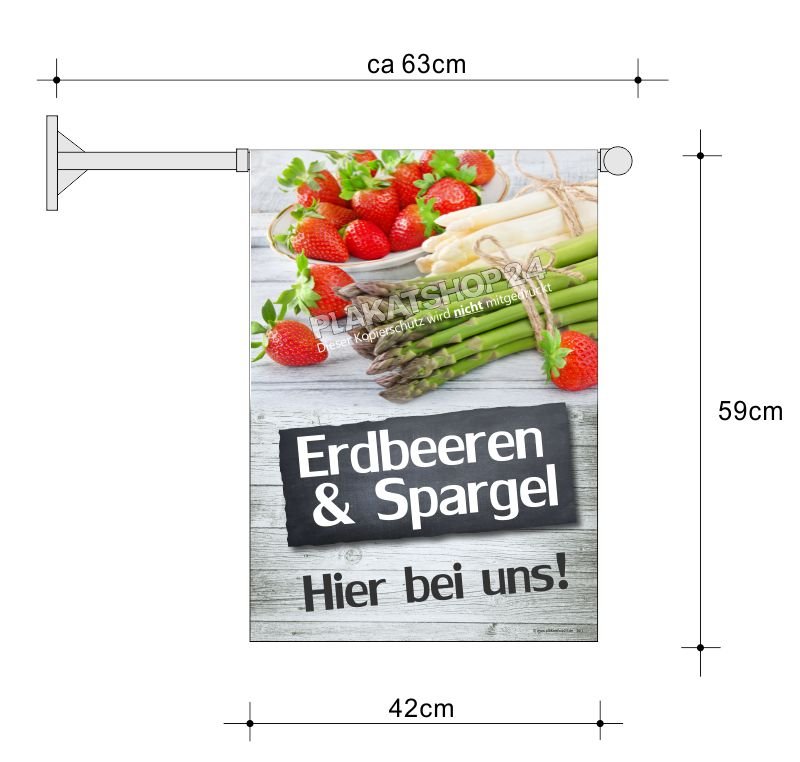 spargel-erdbeerfahne Werbefahne Erdbeeren / grüner und weißer Spargel
