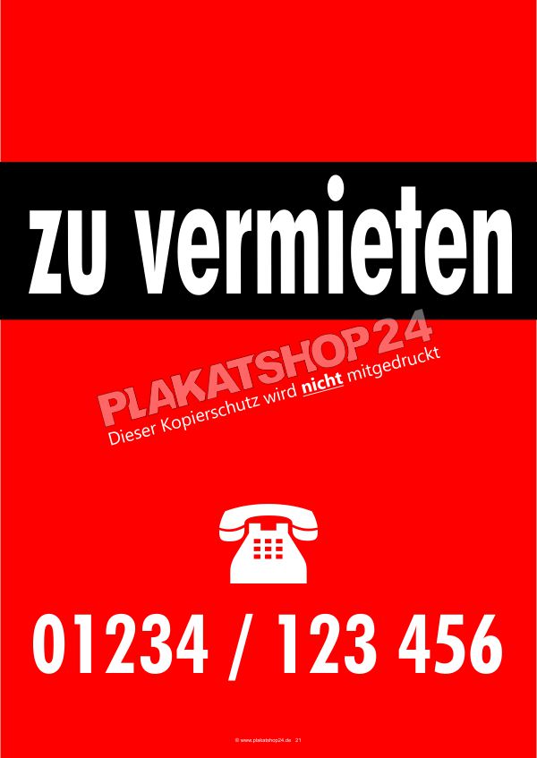 Plakat Zu vermieten mit Eindruck Ihrer Telefon-Nummer Plakat Zu vermieten mit Eindruck Ihrer Telefon-Nummer