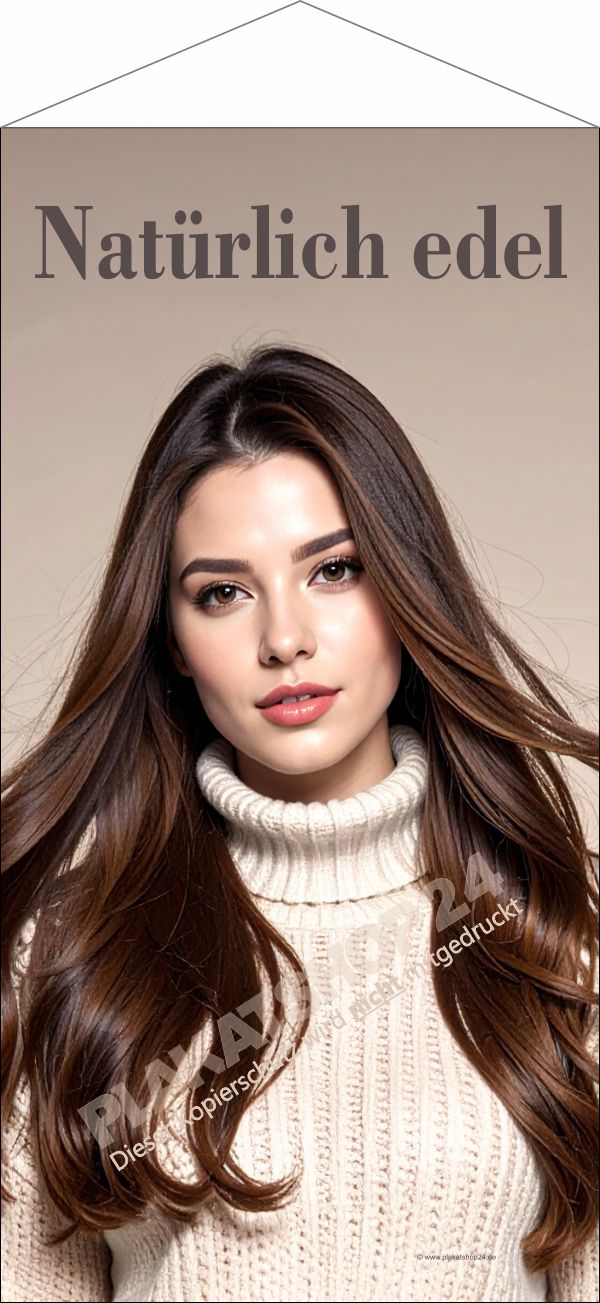 Textilbanner Friseursalon Junge Frau Dunkelbraune Haare