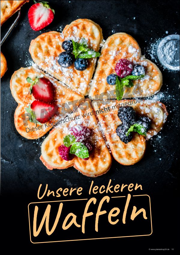 Werbeplakat für frische Herzwaffeln Werbeplakat für frische Herzwaffeln