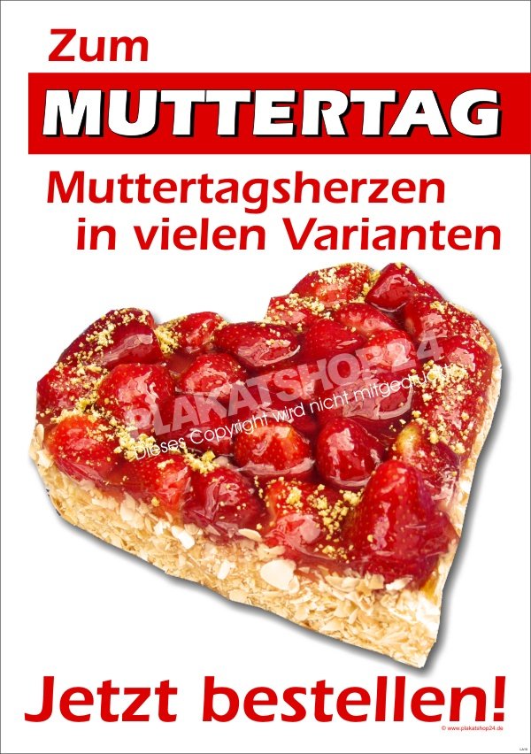 Werbeplakat für Muttertagsherzen aus Sahne und Butterkrem
