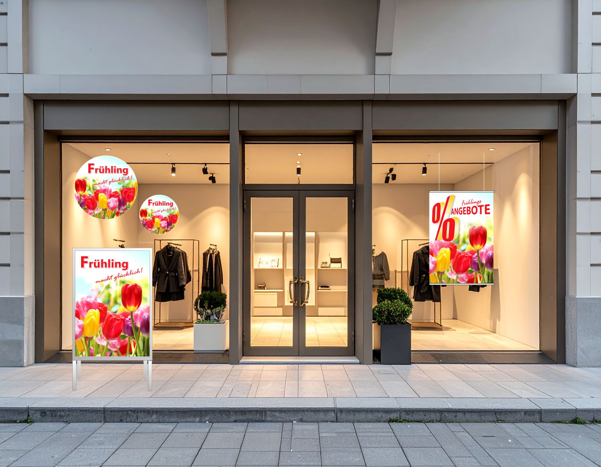 Frühlings-Angebote farbenfrohes Plakat mit Tulpen Frühlings-Angebote farbenfrohes Plakat mit Tulpen