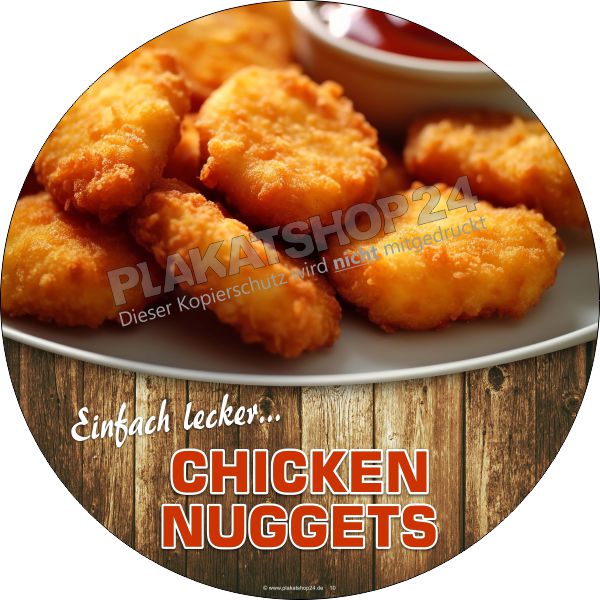 Schaufenster-Aufkleber Chicken Nuggets „Einfach lecker“ – Rückseitig klebend