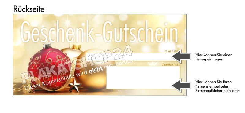 Weihnachtsgutschein in klassischen Gold- und Rot-Farbtönen