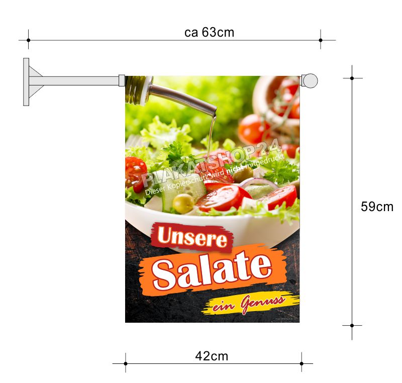 Außenwerbung für Restaurant mit Fahne frische Salate