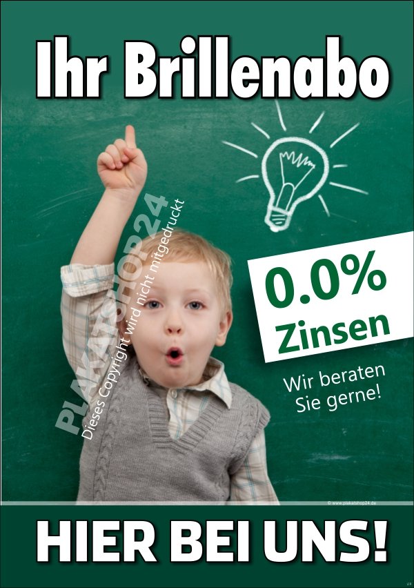 ed4b51e3e5a98c8dfc70515e67104525 Plakat 0% Finanzierung bei Brillen-Abo als Werbeplakat für Augenoptiker