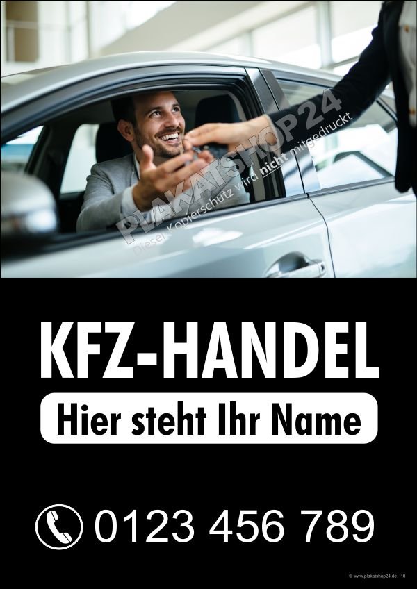 Kfz-Handel Werbeplakat mit Telefonnummer