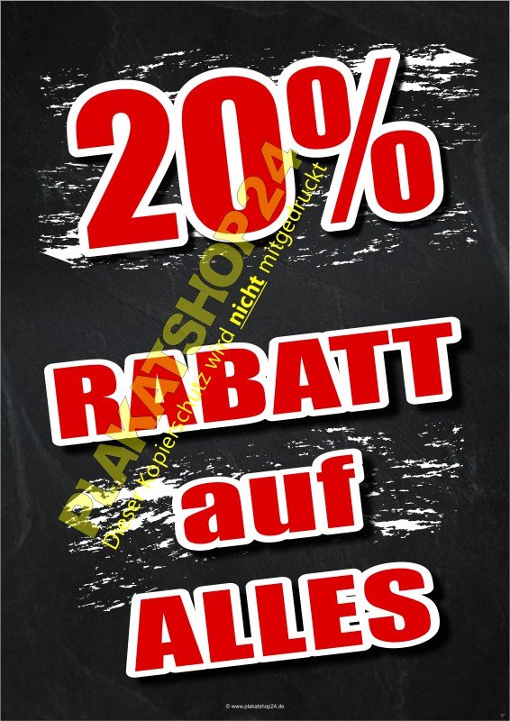 XA9050 Werbe-Poster mit roter Schrift 20% Rabatt auf Alles