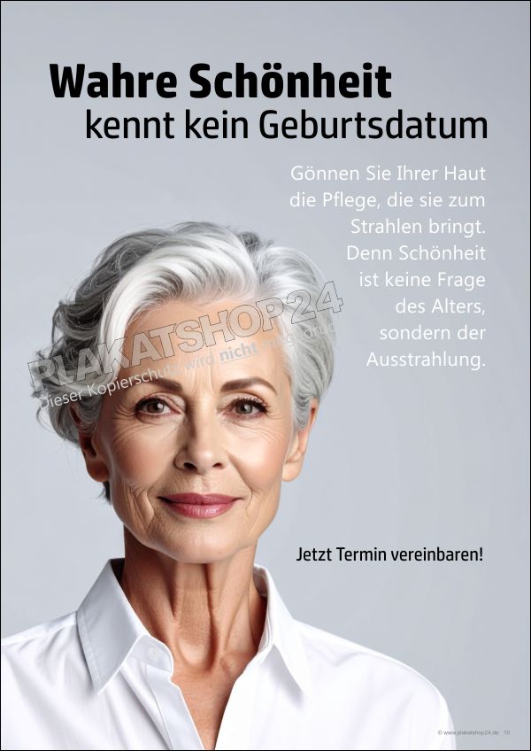 Werbeplakat Wahre Schönheit: Fokus Reife Haut Werbeplakat Wahre Schönheit: Fokus Reife Haut