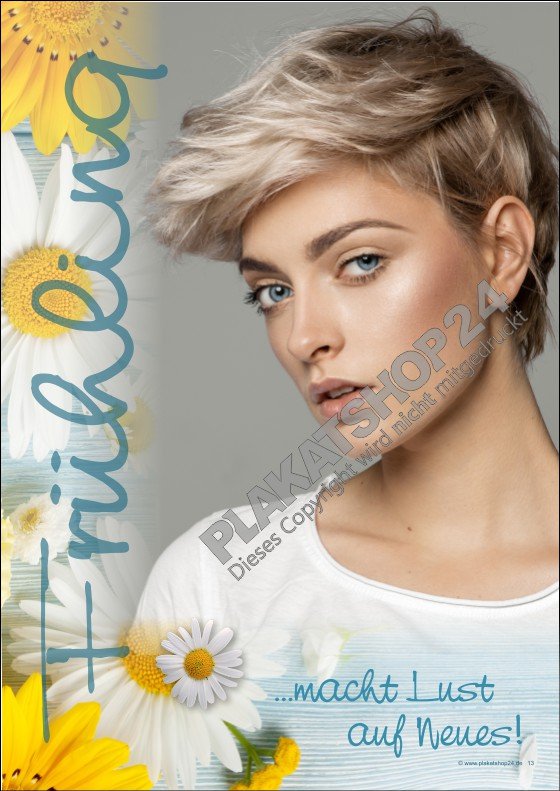 dekoplakat-fruehlingsfrisuren Frühlingsplakat Damen Kurzhaarfrisur