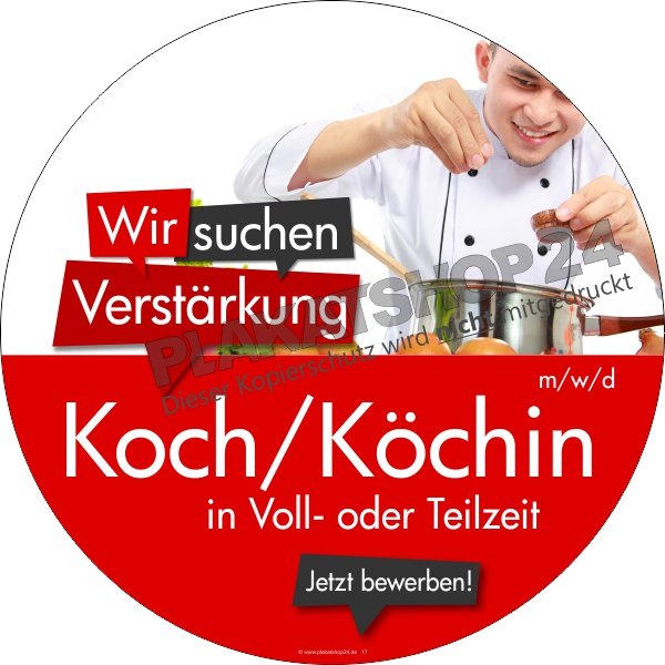 Werbeaufkleber freie Arbeitsstelle Koch/Köchin