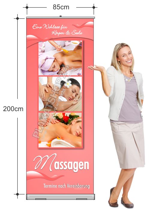 Rollupbanner als Eyecatcher für Massagesalon