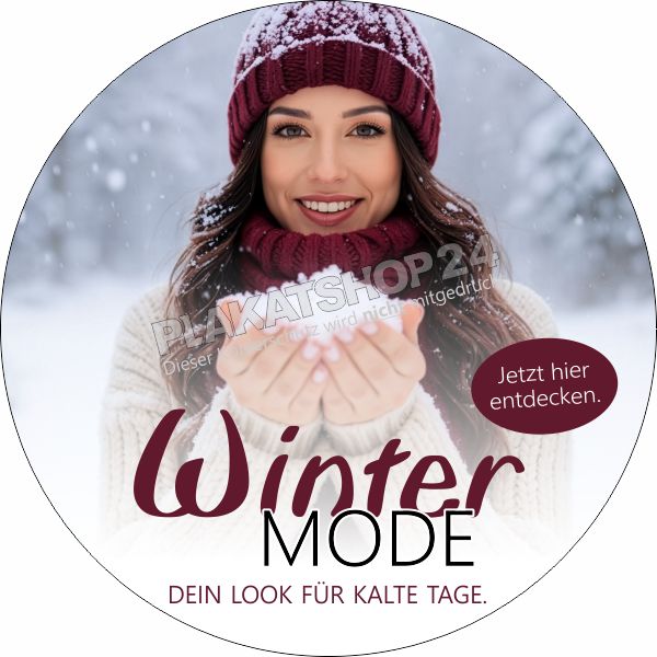 Runder Schaufensteraufkleber Wintermode – Dein Look für kalte Tage | Klebefolie Außenverklebung wetterfest & UV-stabil