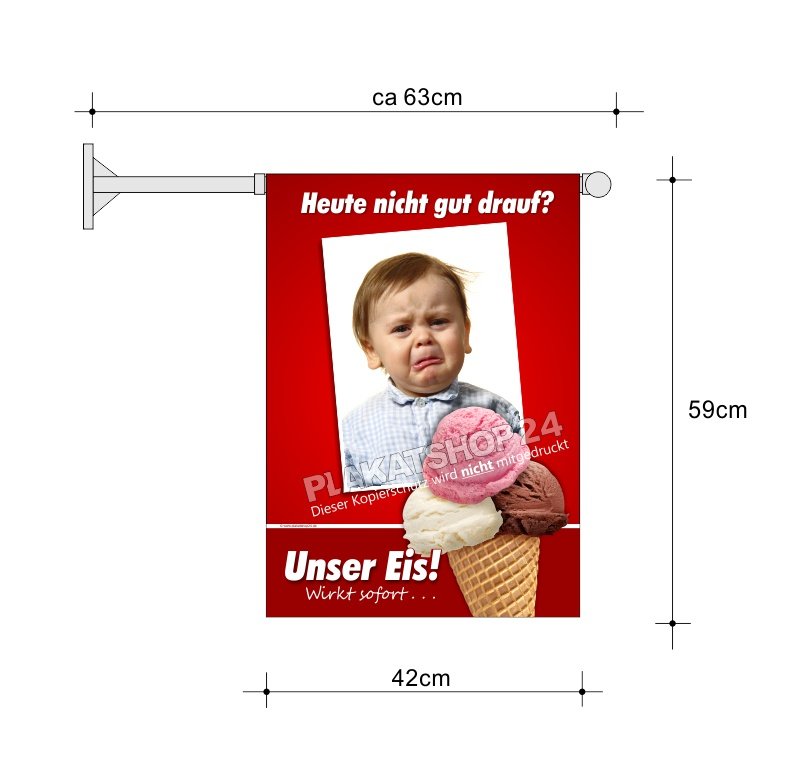 Eisfahne mit lustiger Eis-Werbung