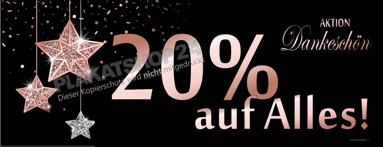 Edles Querformat-Banner 20% auf alles – Dankeschön-Aktion mit Sternen für Fassade & Zaun