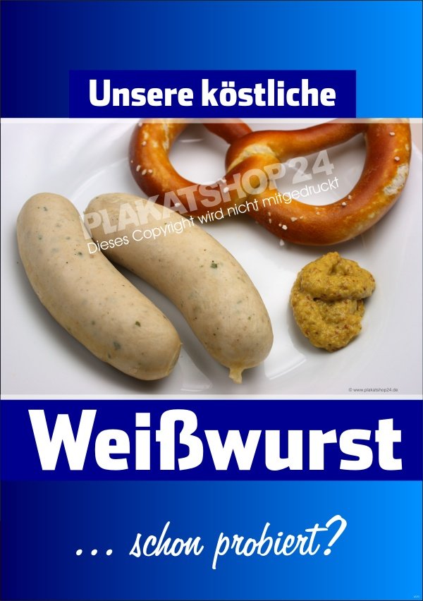 Plakat Weißwurst mit Foto Weißwurst und Brezel