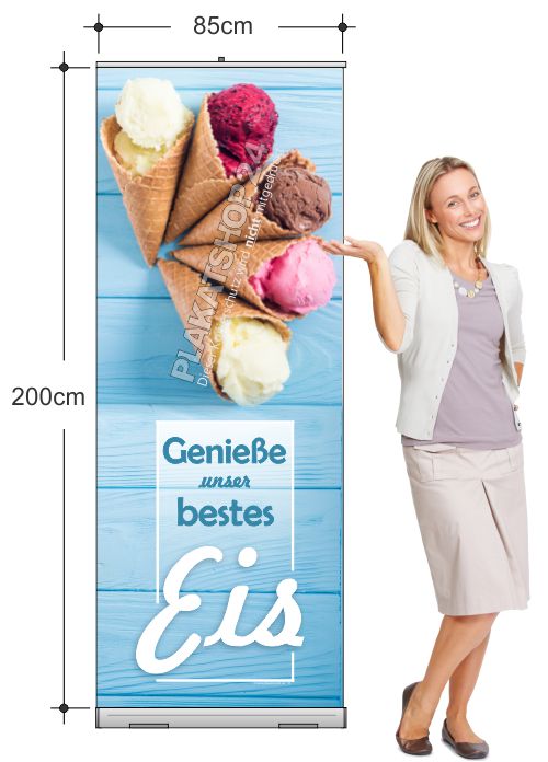 Günstiges Rolupdisplay für mobile Eiswerbung
