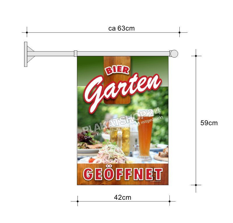Stockfahne_Gartenterrasse Stockfahne A2 als Hinweisflagge für den geöffneten Biergarten