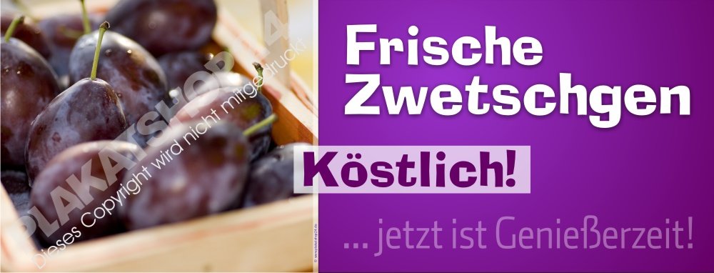 Werbeplane frische Zwetschgen mit Foto Zwetschgen im Korb