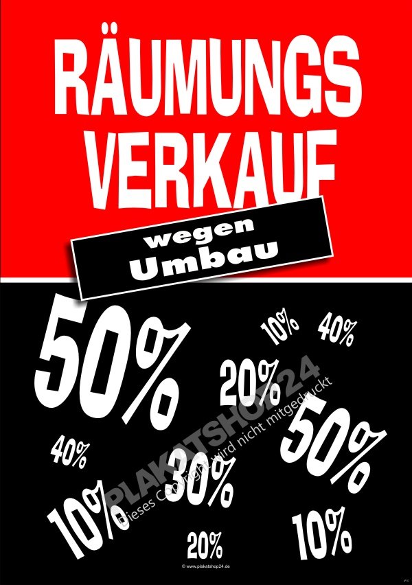 Plakat Räumungsverkauf für die Ausverkaufswerbung wegen Umbau